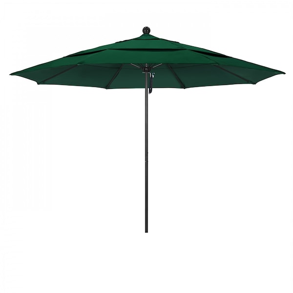 California Umbrella 11' Black Aluminum Market Patio Umbrella, Sunbrella Forest Green 194061333402 - main